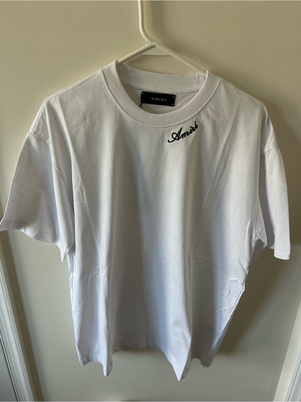 AMIRI White Crewneck T-Shirt with Black Script Logo